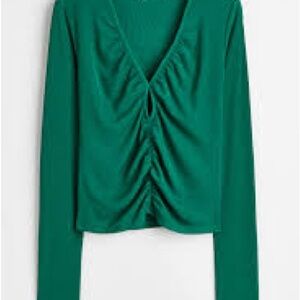 H&M Green Short Gathered Top Size Large